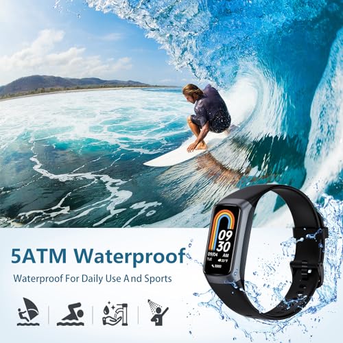 Fitness Tracker with Heart Rate Monitor, 1.1" AMOLED Screen Smart Watch, Activity Tracker, Pedometer, Sports Bracelet with Calorie Counter, Sleep Monitor, 5ATM Waterproof for Women Men (Black)