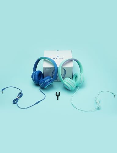 iClever 2Pack Kids Headphones with Sharing Splitter - 94dB Safe Volume Limited - HS22 Wired Headphones for Kids Teens, Tangle-Free 3.5mm Jack Foldable Stereo Headphones for School/Tablet/Travel