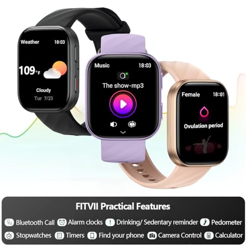 FITVII Health & Fitness Tracker 2024 (Answer/Make Calls), Smart Watch with 24/7 Heart Rate and Blood Pressure, Sleep Tracking, Blood Oxygen Monitor, 120+ Sport Mode Waterproof Activity Tracker