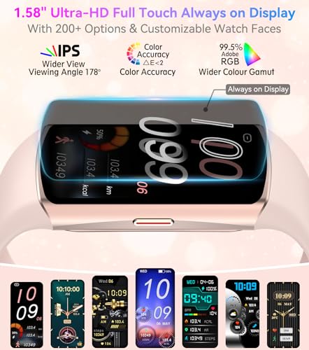 Health Fitness Tracker Smart Watch with Always on Display 24/7 Heart Rate Blood Pressure Blood Oxygen Monitor Sleep Tracker 120+ Exercise Modes Step Calorie Counter IP68 Waterproof for Women Men