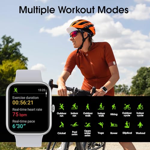 TYKOIT Smart Watch, Fitness Tracker Watch with 45 mm Touchscreen, Heart Rate Monitor, Blood Oxygen, Sleep Tracking Fitness Watch 5ATM Waterproof Smartwatch for Women Men Compatible with Android iOS