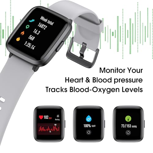 TYKOIT Smart Watch, Fitness Tracker Watch with 41 mm Touchscreen, Heart Rate Monitor, Blood Oxygen, Sleep Tracking Fitness Watch 5ATM Waterproof Smartwatch for Women Men Compatible with Android iOS