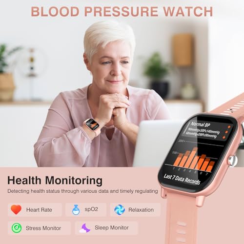 Blood Pressure Watch, Smart Watch, Smart Watches for Men (Answer/Make Call), Waterproof Smart Watch for Android and iOS, 2.01" HD Sports Fitness Tracker with Blood Pressure Tracker, Pink