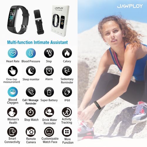 Jawploy Fitness Tracker with Heart Rate Monitor/Step Counter/Calories, Smart Watch Activity Tracker Sleep Monitor, IP68, Health Tracker Pedometer for Man Women