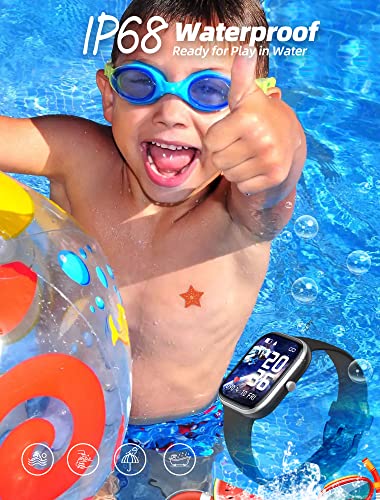 Kids Smart Watch for Girls,IP68 Waterproof Kids Fitness Tracker Watch with 1.5 Inch DIY Face,Heart Rate Sleep Monitor,19 Sport Modes,Calories Counter,Alarm Clock,Great Gifts for Children 6+ (Black)