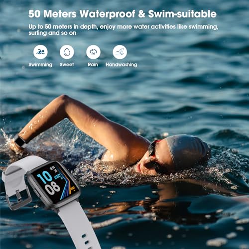 TYKOIT Smart Watch, Fitness Tracker Watch with 41 mm Touchscreen, Heart Rate Monitor, Blood Oxygen, Sleep Tracking Fitness Watch 5ATM Waterproof Smartwatch for Women Men Compatible with Android iOS