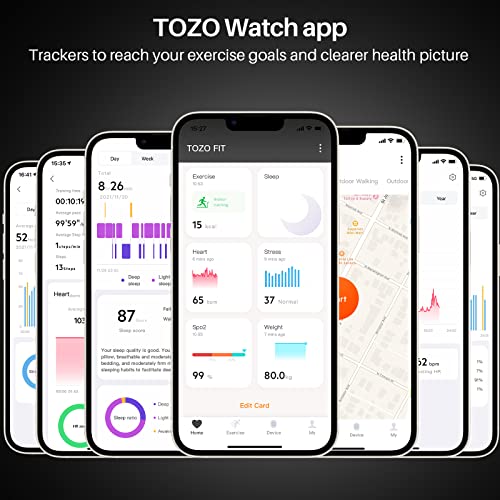 TOZO S2 44mm Smart Watch Alexa Built-in Fitness Tracker with Heart Rate and Blood Oxygen Monitor,Sleep Monitor 5ATM Waterproof HD Touchscreen for Men Women Compatible with iPhone&Android Black