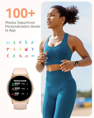 AGPTEK Smart Watch for Women, 5ATM Waterproof Smartwatch for Android and iOS Phones, Fitness Tracker Watch with 100+ Sports Modes, Heart Rate Monitor Pedometer Sleep Monitor, Pink