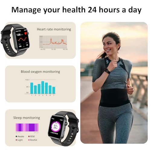 Fitness Tracker, 2024 SmartWatch for man women(Answer/Make Calls) 1.85" Smart Watch with 24/7 Heart Rate,Spo2,SleepTracker,100+Sport,Pedometer,IP68 Waterproof Activity Trackers for Android iPhone