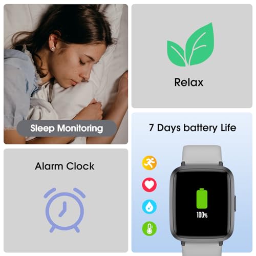 TYKOIT Smart Watch, Fitness Tracker Watch with 41 mm Touchscreen, Heart Rate Monitor, Blood Oxygen, Sleep Tracking Fitness Watch 5ATM Waterproof Smartwatch for Women Men Compatible with Android iOS