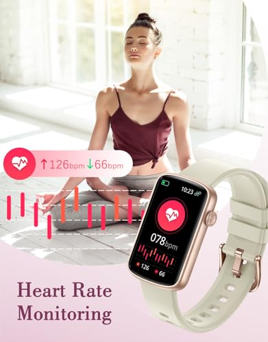 SHANG WING Smart Watches for Women Compatible with iPhone Android Phones, LYNN2 Women's Watch Fitness Tracker Watch with Heart Rate Monitor Pedometer Sleep Tracker Waterproof Milky White