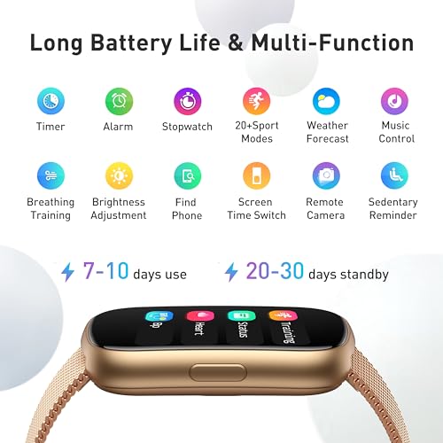 KALINCO Slim Fitness Tracker, Smart Watch with Heart Rate, Blood Oxygen, Blood Pressure and Sleep Monitor, Activity Tracker Pedometer, Calories Step Counter for Women Men, 2 Bands Included