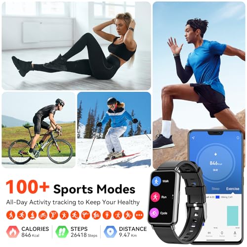 𝟐𝟎𝟐𝟒 Upgraded Fitness Tracker (Answer/Make Calls), 1.47" Smart Watch with 24/7 Heart Rate/Blood Pressure/Sleep Monitor, 100+ Sports Modes Activity Trackers, for Android and iPhone Women Men Black