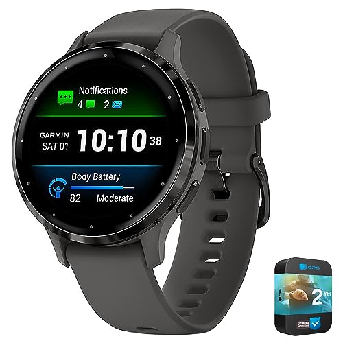 Garmin 010-02785-00 Venu 3S Health Fitness GPS Smartwatch Steel Bezel with Pebble Gray Case 41mm Bundle with 2 YR CPS Enhanced Protection Pack