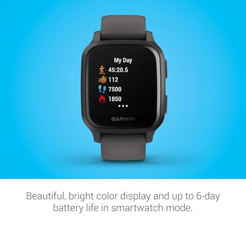Garmin 010-02427-00 Venu Sq, GPS Smartwatch with Bright Touchscreen Display, Up to 6 Days of Battery Life, Slate (Renewed)