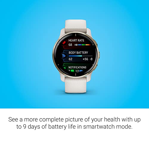 Garmin Venu 2 Plus, GPS Smartwatch with Call and Text, Advanced Health Monitoring and Fitness Features, Light Gold with Ivory Band (Renewed)
