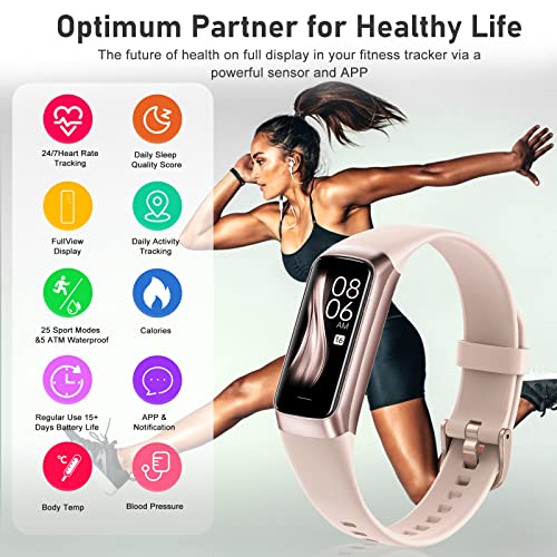 Zeacool Fitness Tracker with 24/7 Heart Rate, Blood Oxygen Blood Pressure Sleep Monitor, Activity Trackers 5 ATM Waterproof,Step Calorie Counter Pedometer Health Smart Watch for Women Men(Pink)