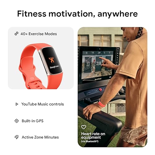 Fitbit Charge 6 Fitness Tracker with Heart Rate, GPS, Premium Membership, and Health Tools - Gold Case w/ Red Band, 1.04 Screen