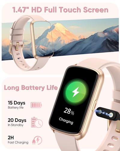 Smart Watch, 1.47" Health Fitness Tracker with 24/7 Heart Rate,Blood Pressure,Blood Oxygen Monitor,Sleep Tracker,Pedometer, IP68 Waterproof Activity Trackers Compatible with Android&iPhone Women Men