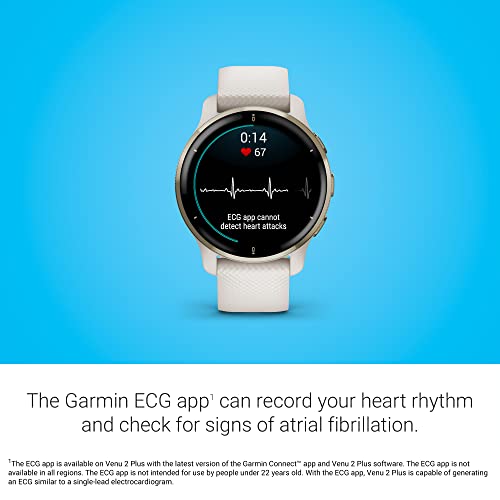 Garmin Venu 2 Plus, GPS Smartwatch with Call and Text, Advanced Health Monitoring and Fitness Features, Light Gold with Ivory Band (Renewed)