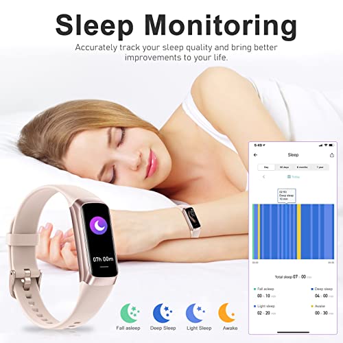 Zeacool Fitness Tracker with 24/7 Heart Rate, Blood Oxygen Blood Pressure Sleep Monitor, Activity Trackers 5 ATM Waterproof,Step Calorie Counter Pedometer Health Smart Watch for Women Men(Pink)