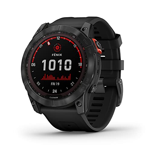Garmin fenix 7X Solar, Larger sized adventure smartwatch, with Solar Charging Capabilities, touchscreen outdoor watch with GPS, Slate Gray/Black Band (Renewed)