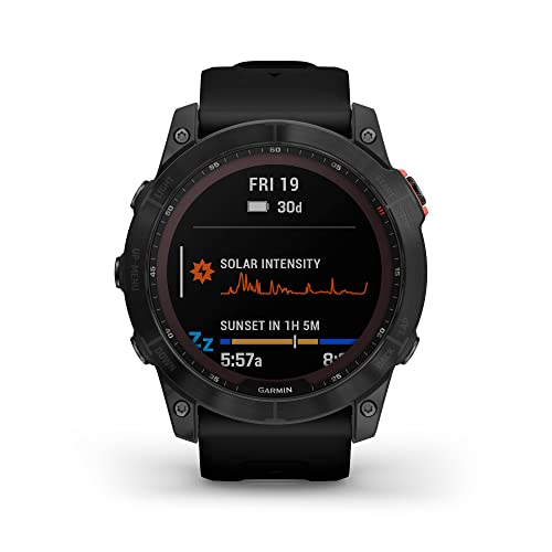 Garmin fenix 7X Solar, Larger sized adventure smartwatch, with Solar Charging Capabilities, touchscreen outdoor watch with GPS, Slate Gray/Black Band (Renewed)