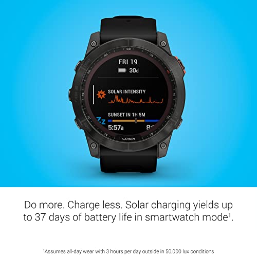 Garmin fenix 7X Solar, Larger sized adventure smartwatch, with Solar Charging Capabilities, touchscreen outdoor watch with GPS, Slate Gray/Black Band (Renewed)