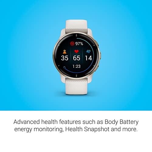 Garmin Venu 2 Plus, GPS Smartwatch with Call and Text, Advanced Health Monitoring and Fitness Features, Light Gold with Ivory Band (Renewed)