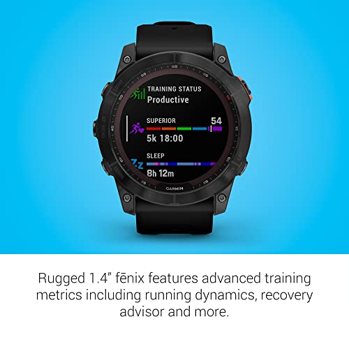 Garmin fenix 7X Solar, Larger sized adventure smartwatch, with Solar Charging Capabilities, touchscreen outdoor watch with GPS, Slate Gray/Black Band (Renewed)