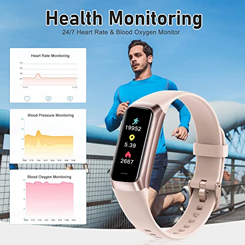 Zeacool Fitness Tracker with 24/7 Heart Rate, Blood Oxygen Blood Pressure Sleep Monitor, Activity Trackers 5 ATM Waterproof,Step Calorie Counter Pedometer Health Smart Watch for Women Men(Pink)