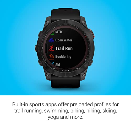 Garmin fenix 7X Solar, Larger sized adventure smartwatch, with Solar Charging Capabilities, touchscreen outdoor watch with GPS, Slate Gray/Black Band (Renewed)