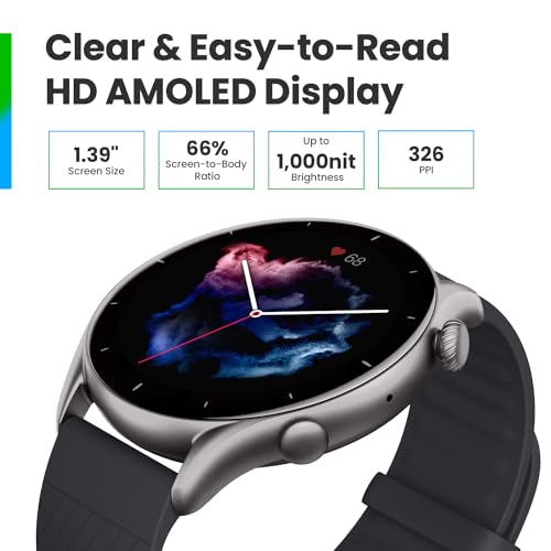 Amazfit GTR 3 Smart Watch 46mm for Android iPhone, 21-Day Battery Life, Alexa Built-in, GPS, Fitness Tracker with 150+ Sports Modes, AMOLED Display, Heart Rate Sleep Health Tracker, Black