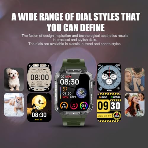 Hvlgmrc Military Smart Watch for Men 1.96 Inches Outdoor Sports Smartwatch with Answer/Make Call,Fitness Watch,Blood Oxygen,Heart Rate and Sleep Monitor Compatible with iPhone and Android Phones