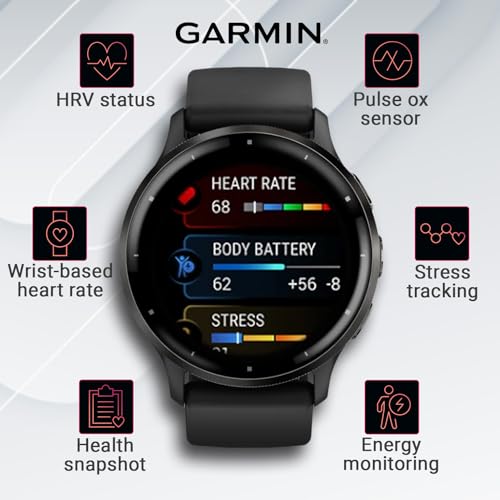 Wearable4U - Garmin Venu 3 GPS Smartwatch AMOLED Display 45 mm Watch, Advanced Health and Fitness Features, Up to 14 Days of Battery, Wheelchair Mode, Sleep Coach, Black with Black Earbuds Bundle