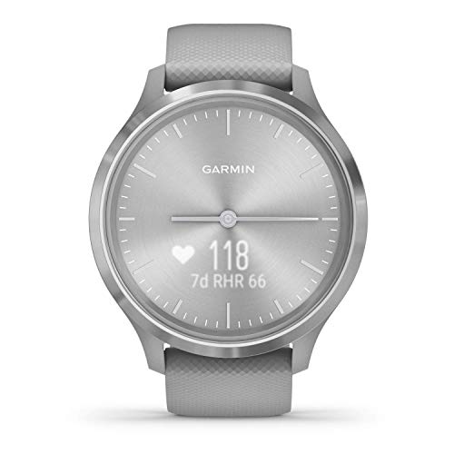 Garmin vivomove 3, Hybrid Smartwatch with Real Watch Hands and Hidden Touchscreen Display, Silver with Gray Case and Band