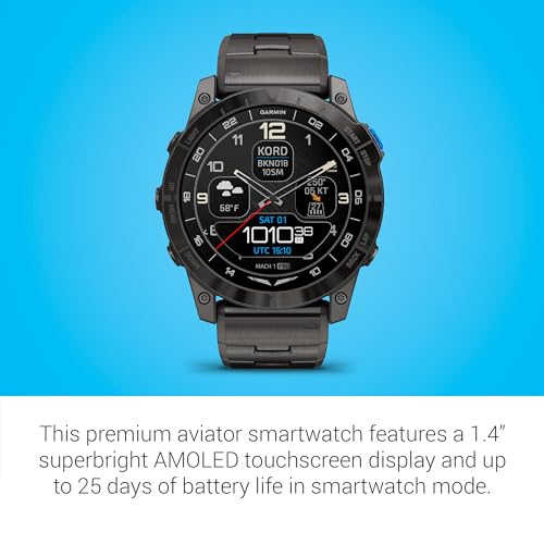 Garmin D2™ Mach 1 Pro, Aviator Smartwatch with GPS Moving Map, Aviation Weather, Health and Wellness Features, AMOLED Display, and Built-in Flashlight