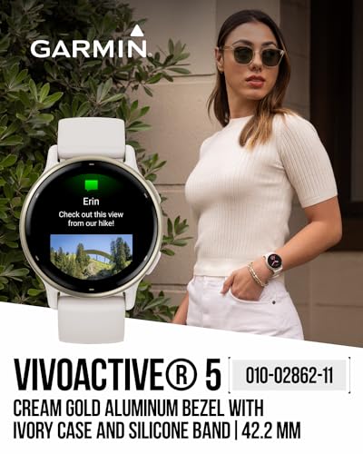 Wearable4U - Garmin Vivoactive 5 Health and Fitness GPS Smartwatch, 1.2in AMOLED Display, Up to 11 Days of Battery, Cream Gold Aluminum Bezel with White Earbuds Bundle