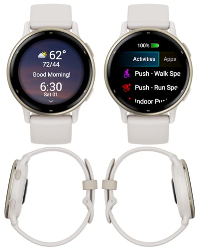 Wearable4U - Garmin Vivoactive 5 Health and Fitness GPS Smartwatch, 1.2in AMOLED Display, Up to 11 Days of Battery, Cream Gold Aluminum Bezel with White Earbuds Bundle