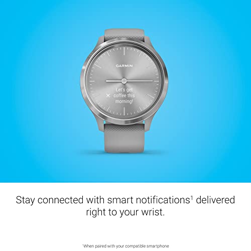 Garmin vivomove 3, Hybrid Smartwatch with Real Watch Hands and Hidden Touchscreen Display, Silver with Gray Case and Band