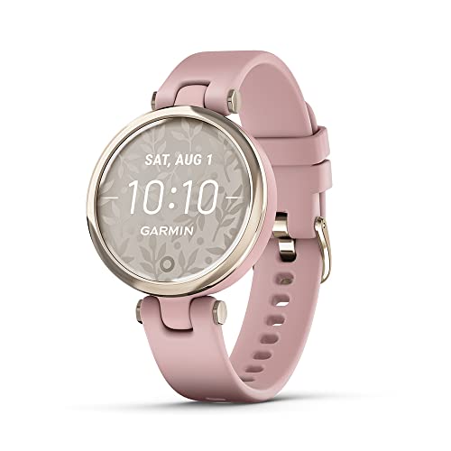 Garmin Lily™ Stylish Small Smartwatch, Bright Touchscreen Display and Patterned Lens, Cream Gold and Dust Rose, Silicone Band