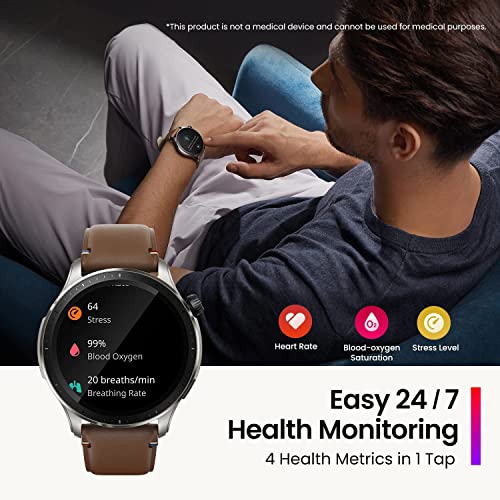 Amazfit GTR 4 Smart Watch 46mm, GPS, Alexa Built-In, Bluetooth Calls & Text, 14-Day Battery, Heart Rate Sleep Monitoring, AI Fitness App & Sports Coach, 150+ Sports Modes, for Android iPhone, Grey