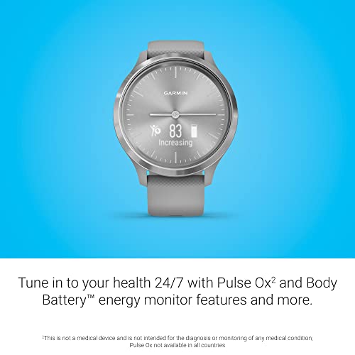 Garmin vivomove 3, Hybrid Smartwatch with Real Watch Hands and Hidden Touchscreen Display, Silver with Gray Case and Band