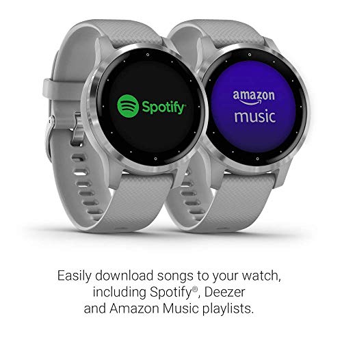 Garmin vivoactive 4S, Smaller-Sized GPS Smartwatch, Features Music, Body Energy Monitoring, Animated Workouts, Pulse Ox Sensors and More, Silver with Gray Band (Renewed)