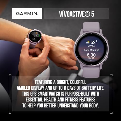Wearable4U - Garmin Vivoactive 5 Health and Fitness GPS Smartwatch, 1.2in AMOLED Display, Up to 11 Days of Battery, Cream Gold Aluminum Bezel with White Earbuds Bundle