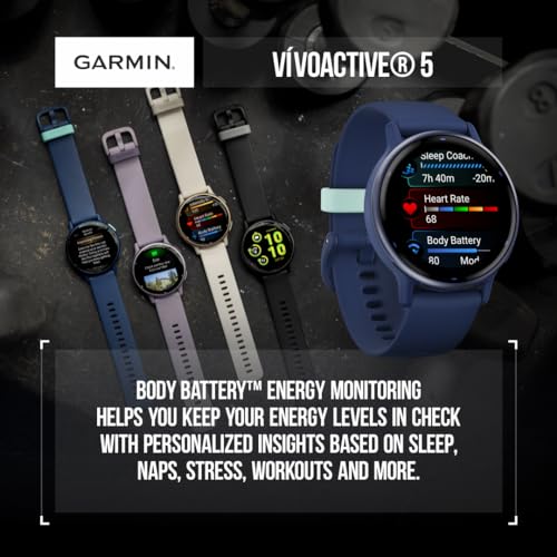 Wearable4U - Garmin Vivoactive 5 Health and Fitness GPS Smartwatch, 1.2in AMOLED Display, Up to 11 Days of Battery, Cream Gold Aluminum Bezel with White Earbuds Bundle