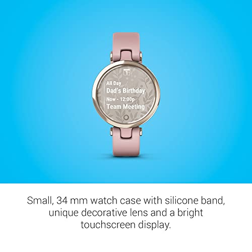 Garmin Lily™ Stylish Small Smartwatch, Bright Touchscreen Display and Patterned Lens, Cream Gold and Dust Rose, Silicone Band