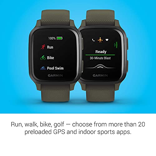 Garmin Venu Sq Music, GPS Smartwatch with Bright Touchscreen Display, Features Music and Up to 6 Days of Battery Life, Slate and Moss Green (Renewed)