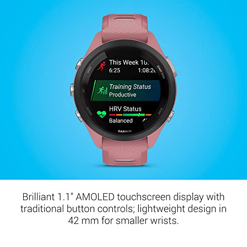 Garmin Forerunner 265S Running Smartwatch, Colorful AMOLED Display, Training Metrics and Recovery Insights, Light Pink and Powder Gray