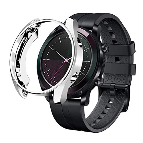 Compatible for Huawei Watch GT 2 42mm 46mm Smart Watch Screen Protector Case All Around Bumper Scratch Proof Waterproof Shockproof Protector Cover (Silver, 42mm)